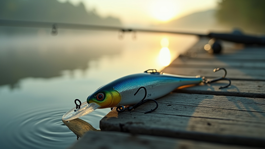 Détail technique du leurre Asturie montrant sa forme hydrodynamique et ses hameçons triples