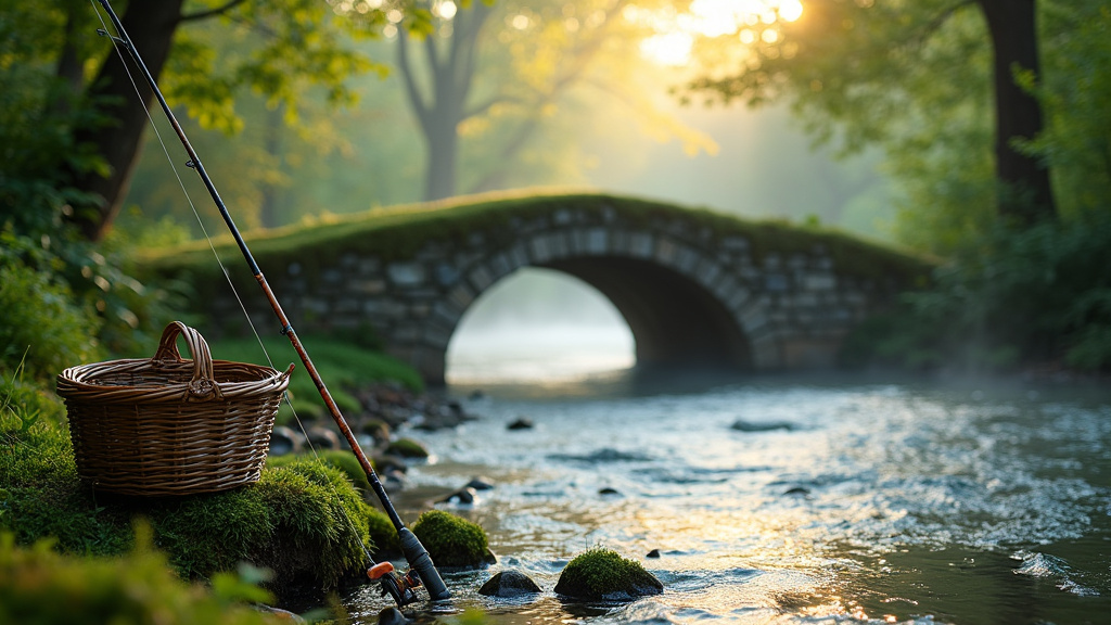Étang de pêche en bordure de rivière Allier, paysage rural avec montagnes au loin