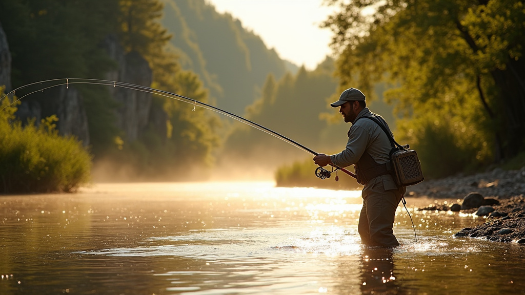 Pêcheur à la mouche sur la Loue dans les gorges de Nouailles