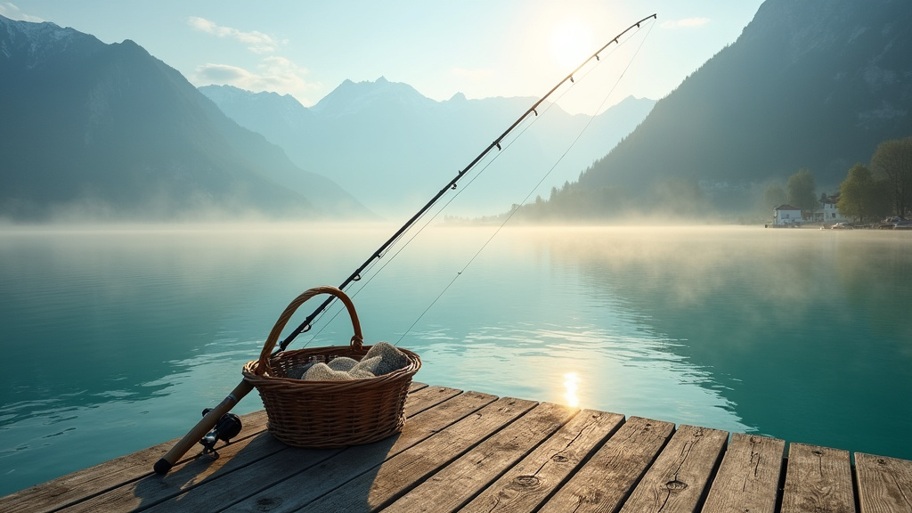 Vue panoramique du lac d'Annecy au lever du soleil, reflets dorés sur l'eau calme