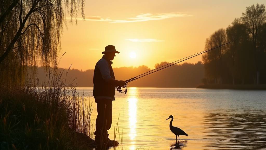 Paysage majestueux de la Loire au lever du soleil avec pêcheur en préparation