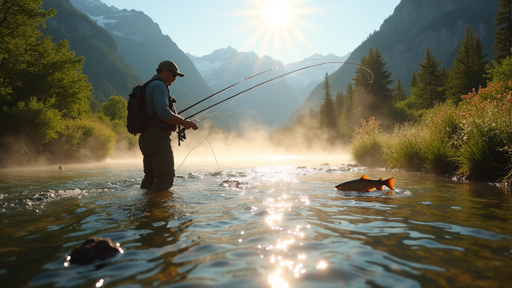 Truite fario capturée dans une rivière de montagne claire avec reflets dorés
