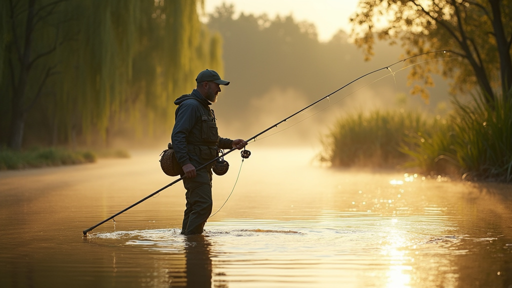 Étang de pêche en milieu naturel dans la Somme, avec des roseaux et une barque sur la berge