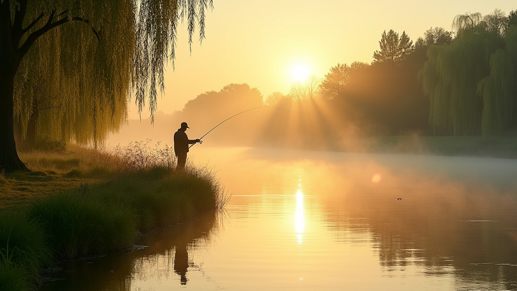 Paysage de la Baie de Somme au lever du soleil, avec des pêcheurs à pied ramassant des coques