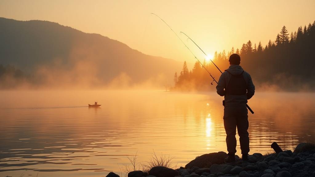 Grand lac artificiel avec barrage en arrière-plan, pêche au sandre